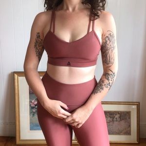 pink reebok leggings and bra set